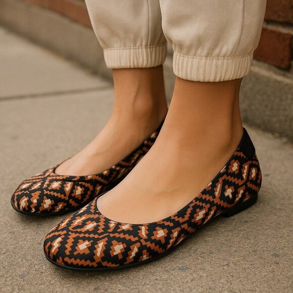 Tory Burch Slip On Ballet Flats Shoes Fabric Leather Brown Black Women's 7.5 M - Picture 2 of 13